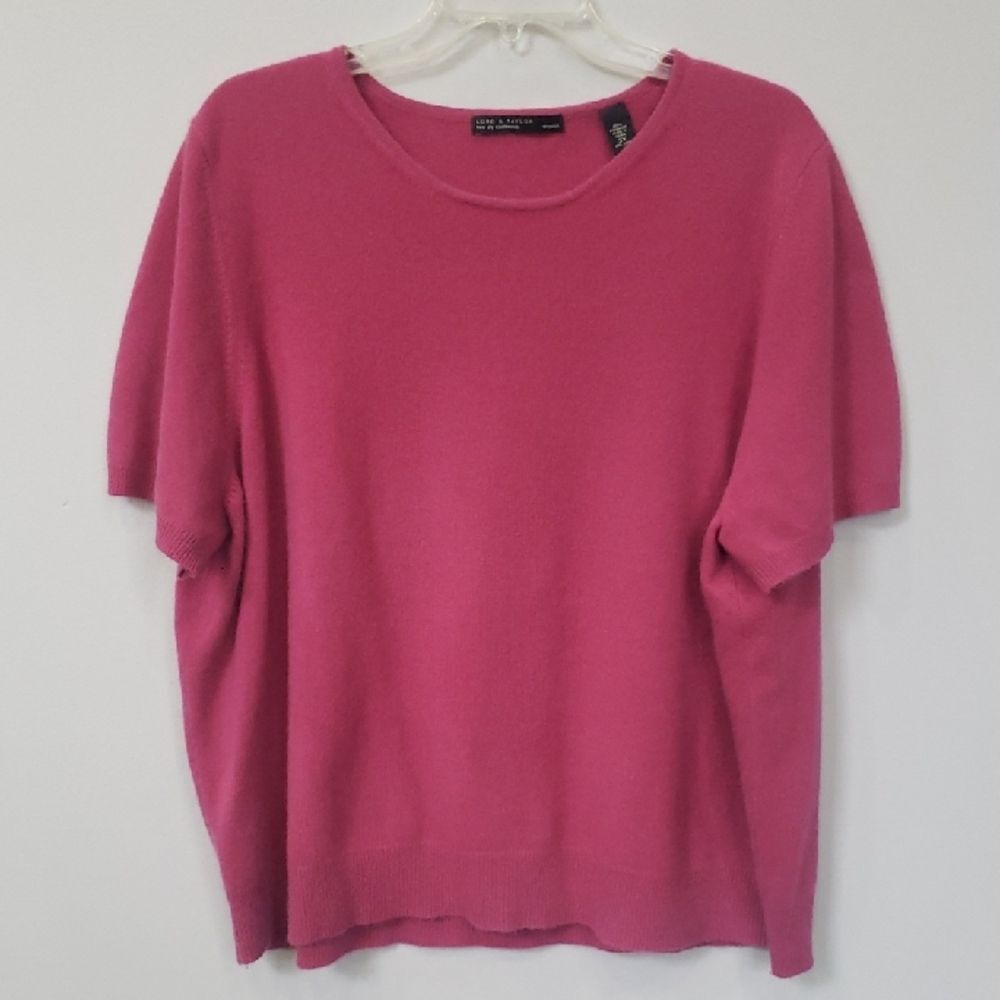 Lord & Taylor Cashmere Sweater Womens 3X Fuchsia Classic Scoop Minimalist VTG